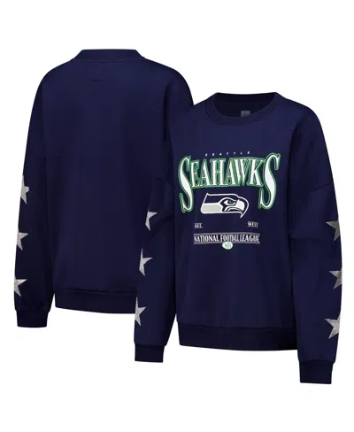 Gameday Couture Women's Navy Seattle Seahawks Rhinestone Star Sleeve Settle The Score Tri-blend Pullover