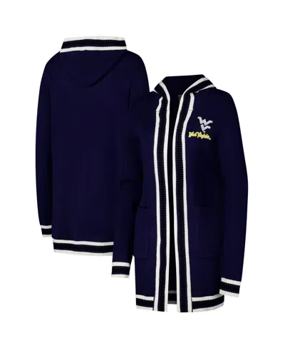 Gameday Couture Women's Navy West Virginia Mountaineers Stripe Detail Tri-blend Hoodie Cardigan Sweater