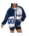 Gameday Couture Women's Navy/white New England Patriots Oversized Hot Shot Rhinestone Throwback Full-snap Varsity Bo In Blue