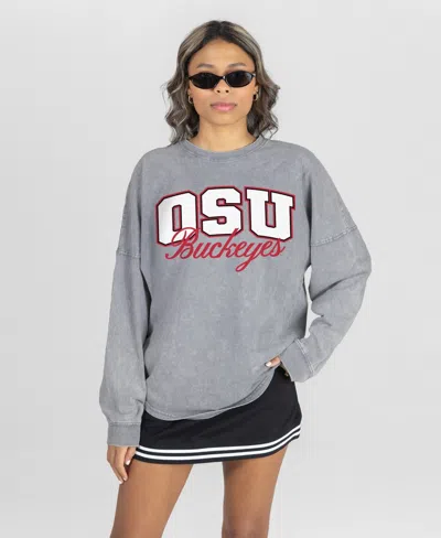Gameday Couture Women's Ohio State Buckeyes Long-sleeve Oversized Snow Wash T-shirt In Gray