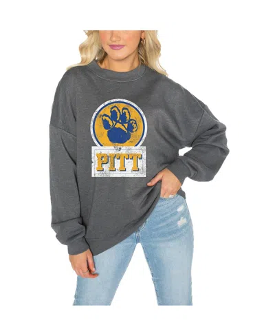 Gameday Couture Women's Pitt Panthers Charcoal Oversized Drop Shoulder Fleece Drop Pullover Sweatshirt In Gray