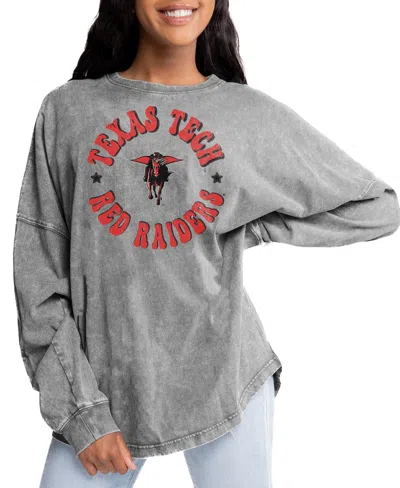 Gameday Couture Women's Playing Around Texas Tech Red Raiders Oversized Faded Wash Long-sleeve T-shirt In Gray