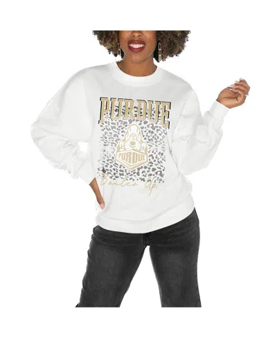 Gameday Couture Women's Purdue Boilermakers White Oversized Drop Shoulder Fleece Drop Pullover Sweatshirt In Black