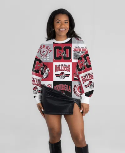 Gameday Couture Women's Red Georgia Bulldogs Highlight Reel Patchwork Long-sleeves Pullover In Red,white