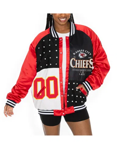 Gameday Couture Women's Red/black Kansas City Chiefs Oversized Hot Shot Rhinestone Throwback Full-snap Varsity Bombe