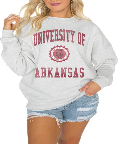 GAMEDAY COUTURE WOMEN'S STEEL ARKANSAS RAZORBACKS GOOD VIBES PREMIUM FLEECE DROP SHOULDER PULLOVER SWEATSHIRT
