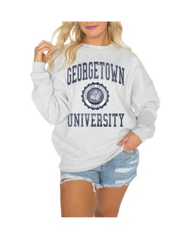 GAMEDAY COUTURE WOMEN'S STEEL GEORGETOWN HOYAS GOOD VIBES PREMIUM FLEECE DROP SHOULDER PULLOVER SWEATSHIRT
