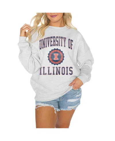 GAMEDAY COUTURE WOMEN'S STEEL ILLINOIS FIGHTING ILLINI GOOD VIBES PREMIUM FLEECE DROP SHOULDER PULLOVER SWEATSHIRT