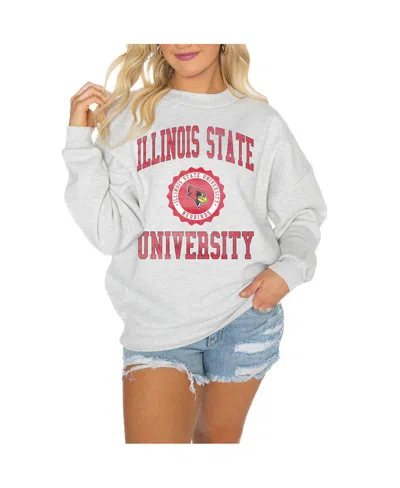 GAMEDAY COUTURE WOMEN'S STEEL ILLINOIS STATE REDBIRDS GOOD VIBES PREMIUM FLEECE DROP SHOULDER PULLOVER SWEATSHIRT