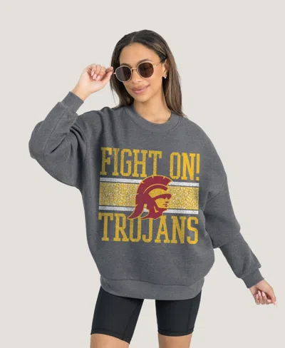 Gameday Couture Women's Usc Trojans Distressed Screen Print Graphics Sweatshirt In Black
