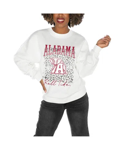 GAMEDAY COUTURE WOMEN'S WHITE ALABAMA CRIMSON TIDE DROP SHOULDER FLEECE DROP PULLOVER SWEATSHIRT