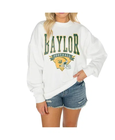 GAMEDAY COUTURE WOMEN'S WHITE BAYLOR BEARS GOOD VIBES PREMIUM FLEECE DROP SHOULDER PULLOVER SWEATSHIRT