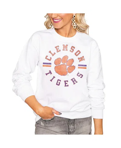 Gameday Couture Women's White Clemson Tigers Oversized Vintage Days Perfect Crew Sweatshirt