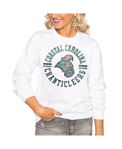 Gameday Couture Women's White Coastal Carolina Chanticleers Oversized Days Perfect Crew Sweatshirt In Blue