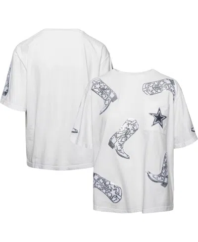 Gameday Couture Women's White Dallas Cowboys Cheerleaders Sequin Boots Oversized T-shirt