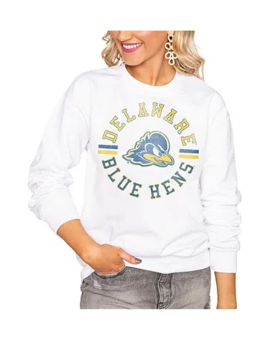 Gameday Couture Women's White Delaware Fightin' Blue Hens Oversized Days Perfect Crew Sweatshirt In Brown
