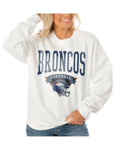 Gameday Couture Women's White Denver Broncos Oversized Yard Line Tri-blend Pullover Sweatshirt
