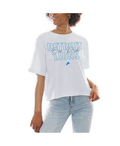 Gameday Couture Women's White Detroit Lions Keep Playing Boxy Fit Cropped T-shirt