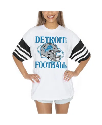Gameday Couture Women's White Detroit Lions Vintage Look Contrast Mesh Striped Raglan T-shirt