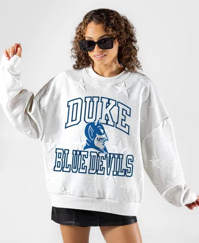 Gameday Couture Women's White Duke Blue Devils Big Play Energy Tonal Star Embossed Sweatshirt