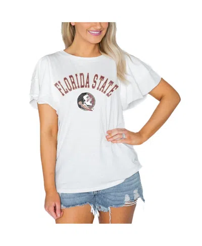 Gameday Couture Women's White Florida State Seminoles Arch Logo Flutter Sleeve Lightweight T-shirt In Transparent