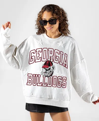Gameday Couture Women's White Georgia Bulldogs Big Play Energy Tonal Star Embossed Sweatshirt