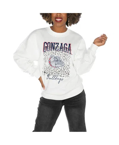 GAMEDAY COUTURE WOMEN'S WHITE GONZAGA BULLDOGS DROP SHOULDER FLEECE DROP PULLOVER SWEATSHIRT