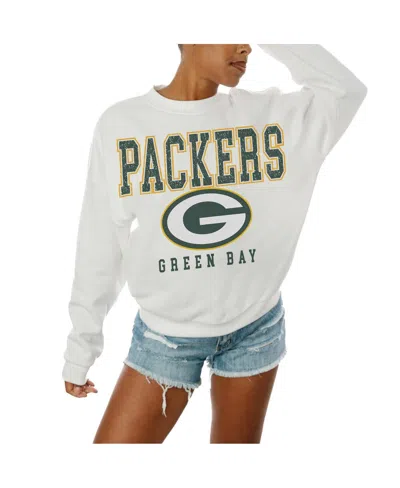 Gameday Couture Women's White Green Bay Packers Sunday Drives Oversized Crewneck Pullover Sweatshirt
