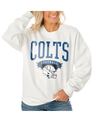 Gameday Couture Women's White Indianapolis Colts Oversized Yard Line Tri-blend Pullover Sweatshirt