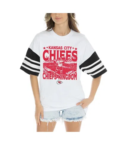Gameday Couture Women's White Kansas City Chiefs Contrast Mesh Heritage Stripe Oversized T-shirt