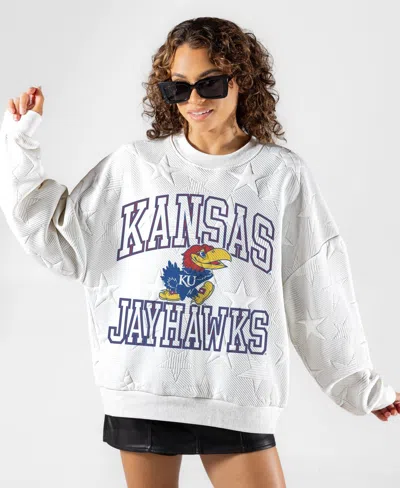 Gameday Couture Women's White Kansas Jayhawks Big Play Energy Tonal Star Embossed Sweatshirt