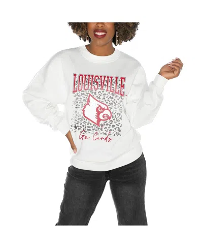 GAMEDAY COUTURE WOMEN'S WHITE LOUISVILLE CARDINALS DROP SHOULDER FLEECE DROP PULLOVER SWEATSHIRT