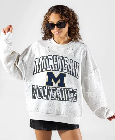 Gameday Couture Women's White Michigan Wolverines Big Play Energy Tonal Star Embossed Sweatshirt