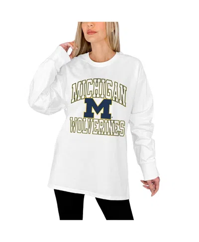 Gameday Couture Women's White Michigan Wolverines Mind Games Oversized Long Sleeve T-shirt