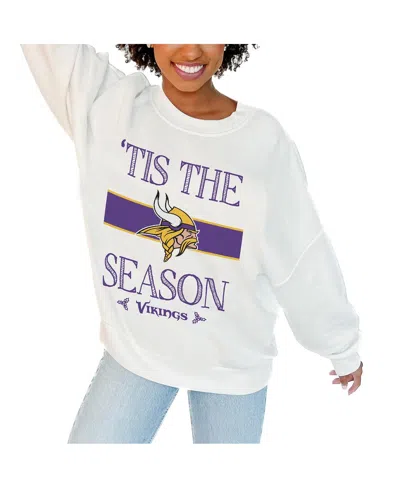 Gameday Couture Women's White Minnesota Vikings Oversized Take A Holiday Pullover Sweatshirt