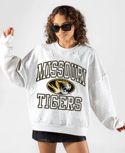 Gameday Couture Women's White Missouri Tigers Big Play Energy Tonal Star Embossed Sweatshirt In Gray