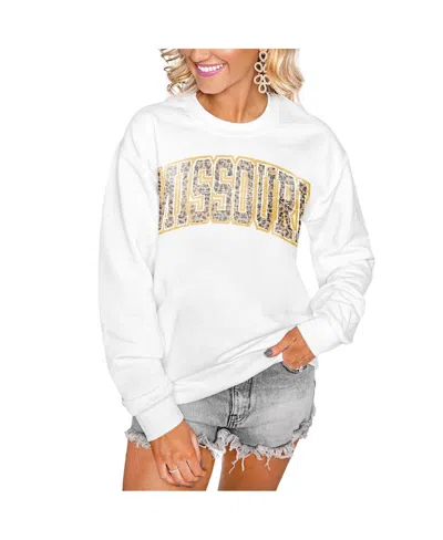 Gameday Couture Women's White Missouri Tigers Distressed Snap Perfect Oversized Pullover Sweatshirt