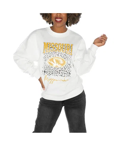 GAMEDAY COUTURE WOMEN'S WHITE MISSOURI TIGERS DROP SHOULDER FLEECE DROP PULLOVER SWEATSHIRT
