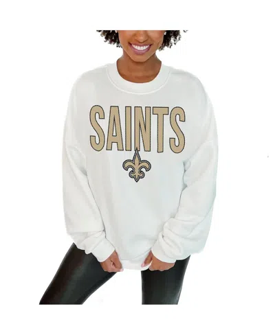 Gameday Couture Women's White New Orleans Saints Just Go With It Oversized Long Sleeve Crewneck Sweatshirt In Multi