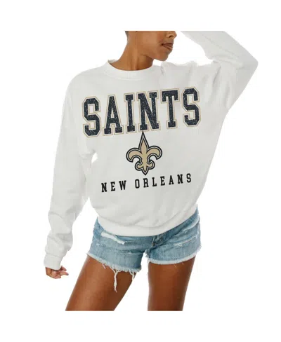 Gameday Couture Women's White New Orleans Saints Sunday Drives Oversized Crewneck Pullover Sweatshirt