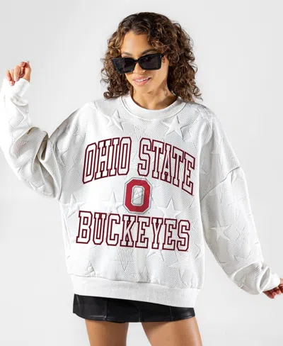 Gameday Couture Women's White Ohio State Buckeyes Big Play Energy Tonal Star Embossed Sweatshirt In Red
