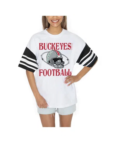 Gameday Couture Women's White Ohio State Buckeyes Starting Lineup Contrast Sporty Heritage Oversized T-shirt