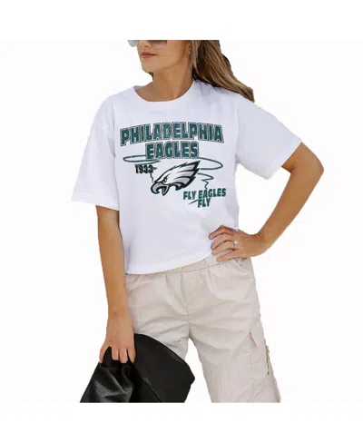 Gameday Couture Women's White Philadelphia Eagles Gameday Goals Boxy Fit Cropped T-shirt