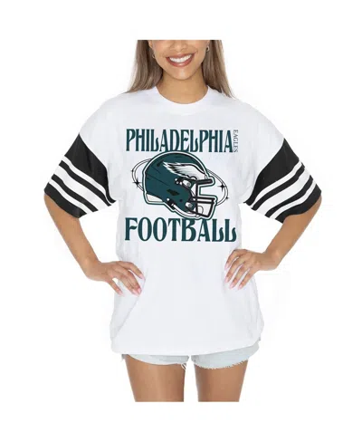 Gameday Couture Women's White Philadelphia Eagles Vintage Look Contrast Mesh Striped Raglan T-shirt