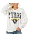 Gameday Couture Women's White Pittsburgh Steelers Oversized Yard Line Tri-blend Pullover Sweatshirt In White