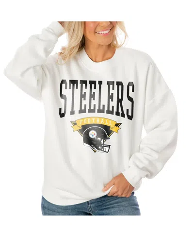 Gameday Couture Women's White Pittsburgh Steelers Oversized Yard Line Tri-blend Pullover Sweatshirt