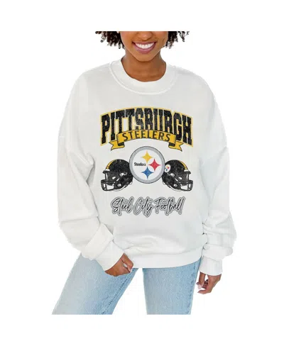 Gameday Couture Women's White Pittsburgh Steelers Passing Time Pullover Sweatshirt