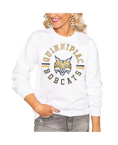 Gameday Couture Women's White Quinnipiac Bobcats Oversized Days Perfect Crew Sweatshirt In Animal Print