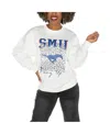 GAMEDAY COUTURE WOMEN'S WHITE SMU MUSTANGS DROP SHOULDER FLEECE DROP PULLOVER SWEATSHIRT