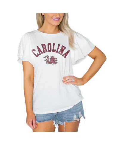 Gameday Couture Women's White South Carolina Gamecocks Arch Logo Flutter Sleeve Lightweight T-shirt